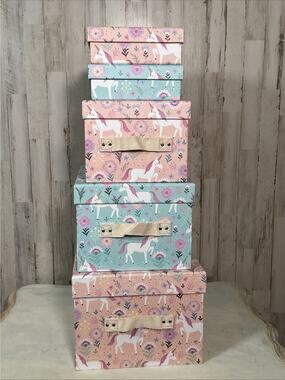 Set Of 5 Pastel Unicorn Decorative Gift And Nesting Storage Boxes -Clementine